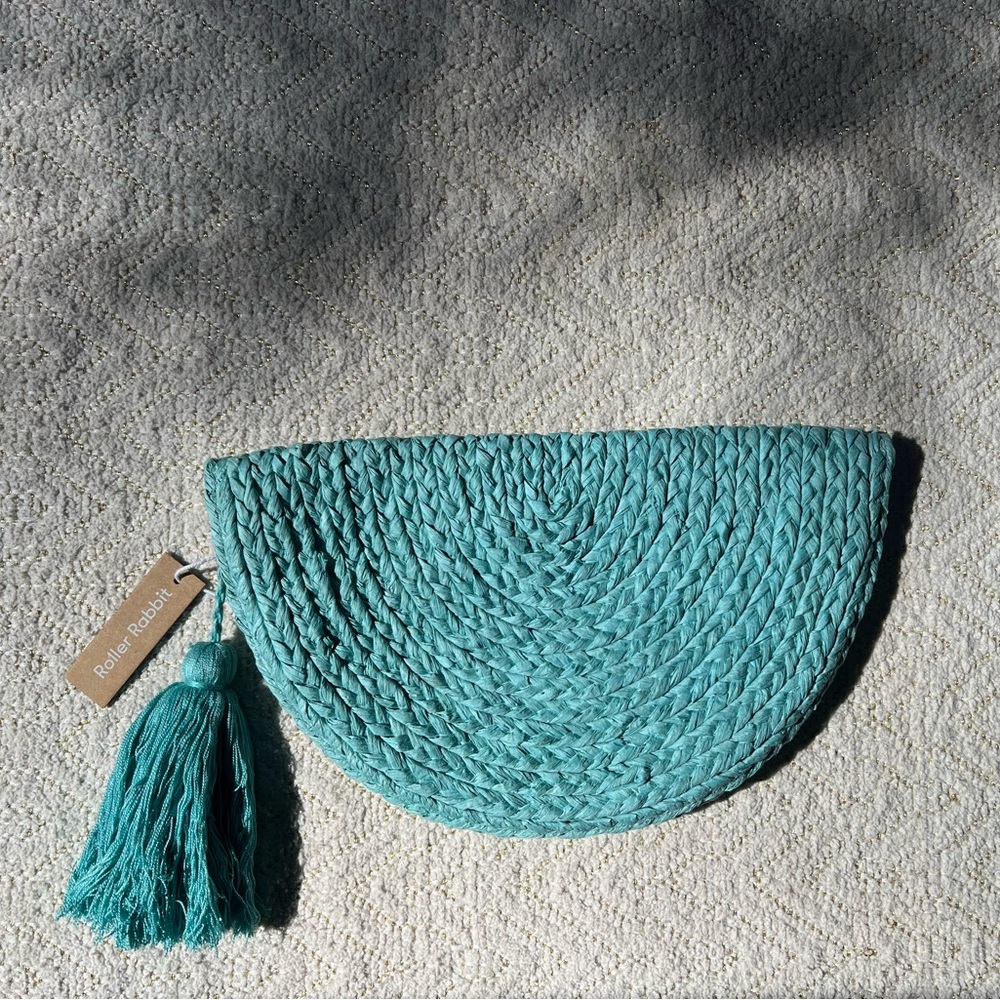 Roberta Roller Rabbit Turquoise Straw Clutch Purse